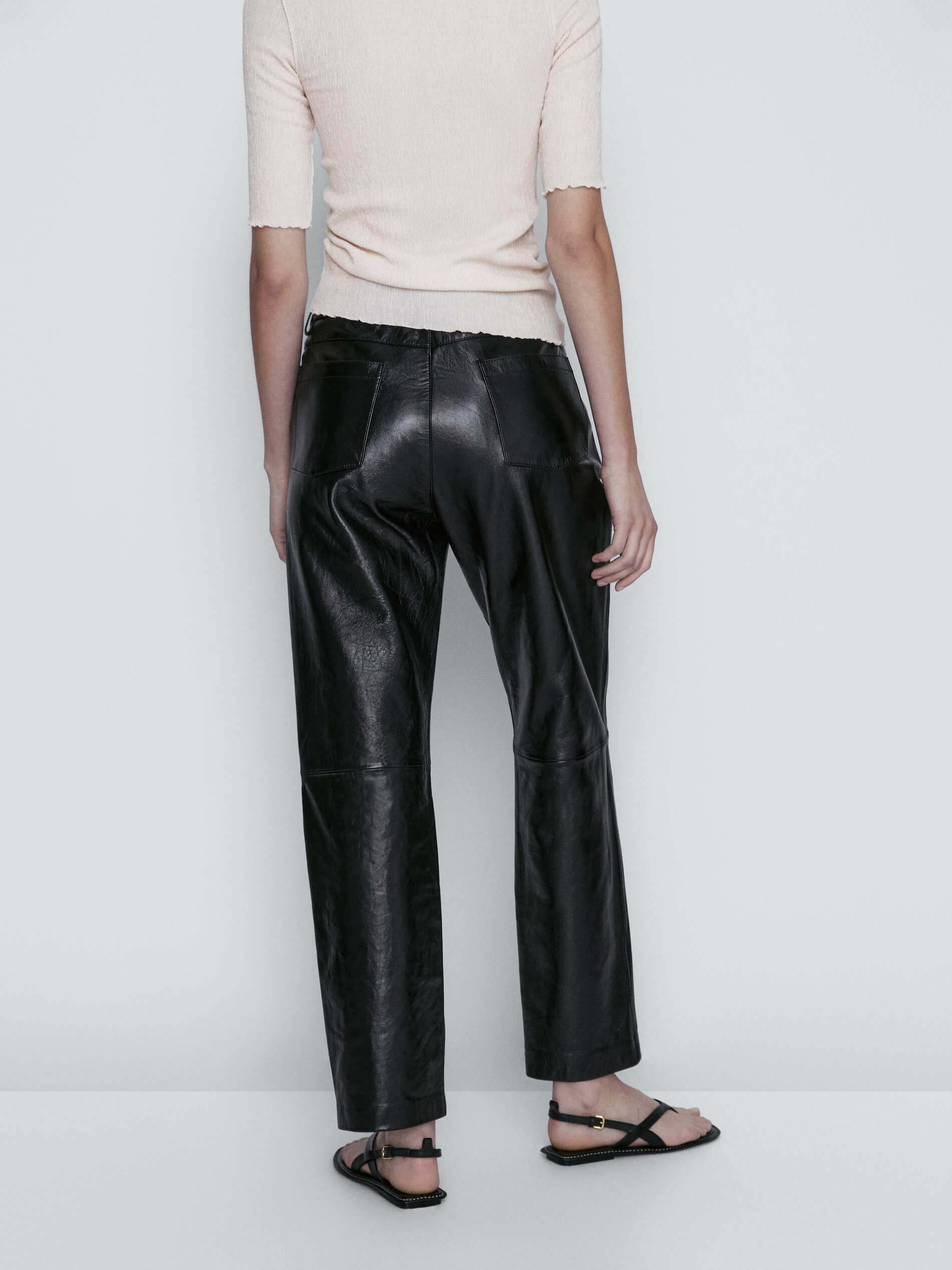 Calça pantalona preta pele napa - NEGRO