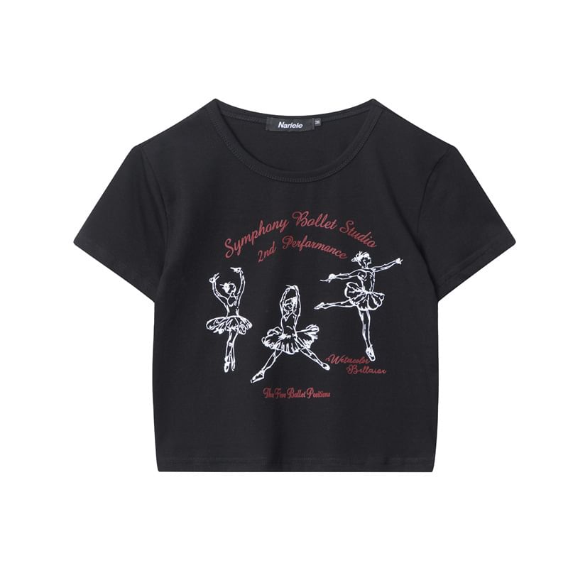 Nariele - Korte mouw ballet- en letterprint slim-fit crop top