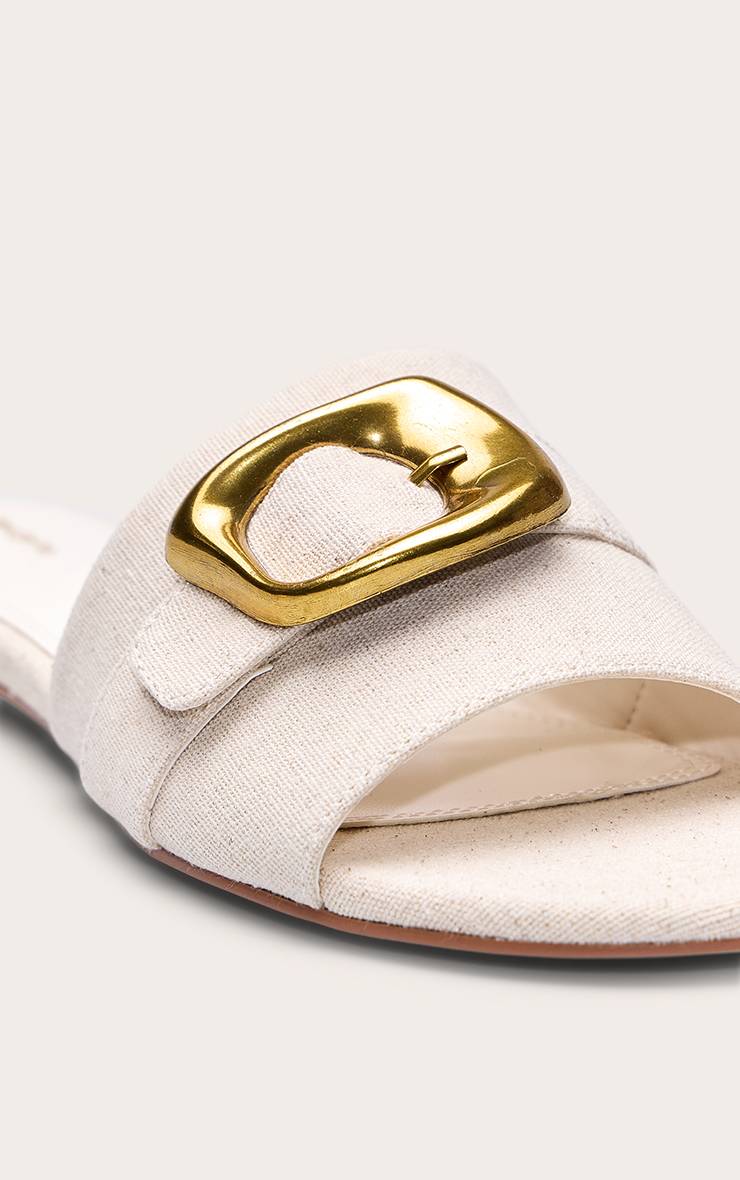 Crème Sandales Mules En Lin Avec Détail Boucle