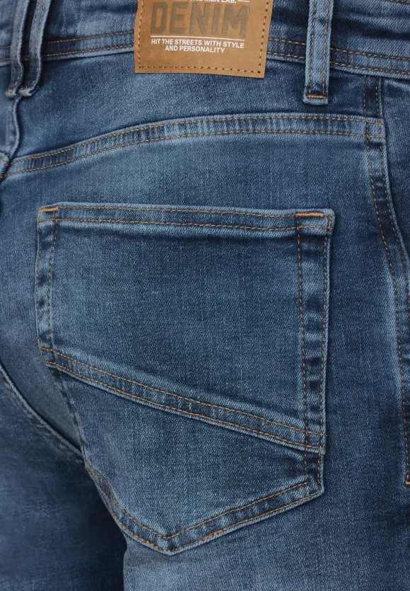 Slim Fit Jeansshorts - mid blue random wash