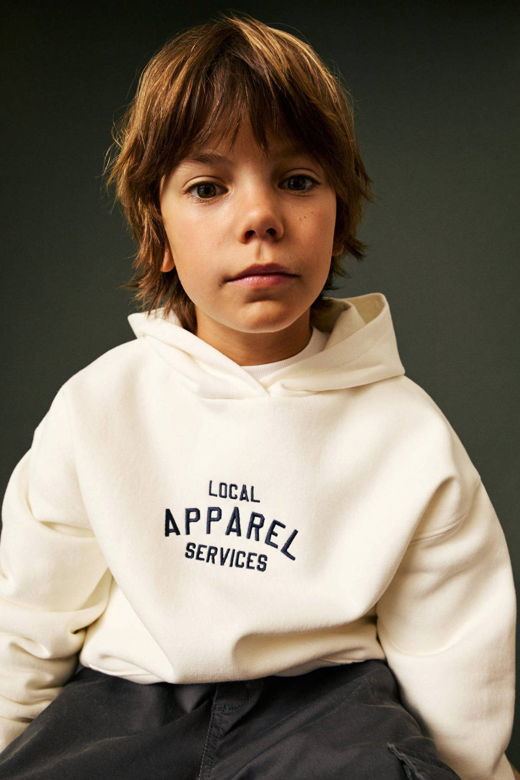 Mango Kids hoodie met tekst naturel wit