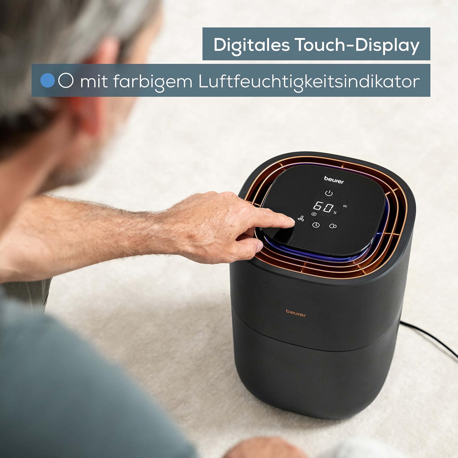 Beurer LB 300 Plus Luftbefeuchter, TESTSIEGER Stiftung Warentest, mit energieeffizienter Kaltverdunstungstechnologie, farbiger Luftfeuchtigkeitsindikator, Filtertrocknungsfunktion, Räume bis ca. 45m²
