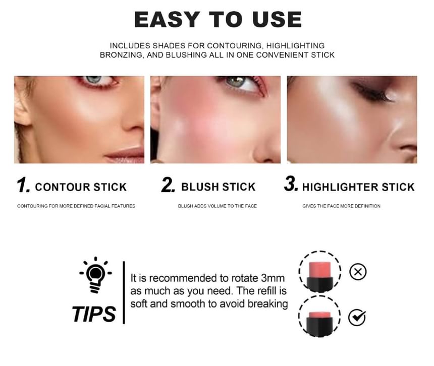 HANDAIYAN - 2 in 1 Blush & Highlight Stick - 6 kleuren