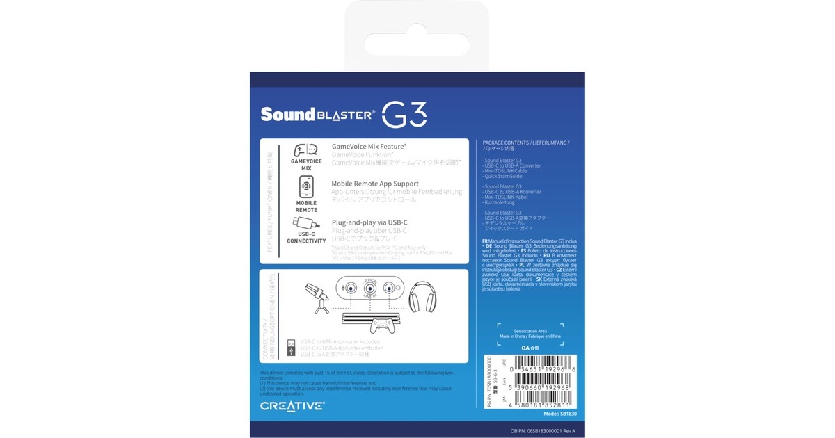 CreativeSound Blaster G3 geluidskaart  (Zwart, PlayStation 4, Nintendo Switch, PC, en Mac)