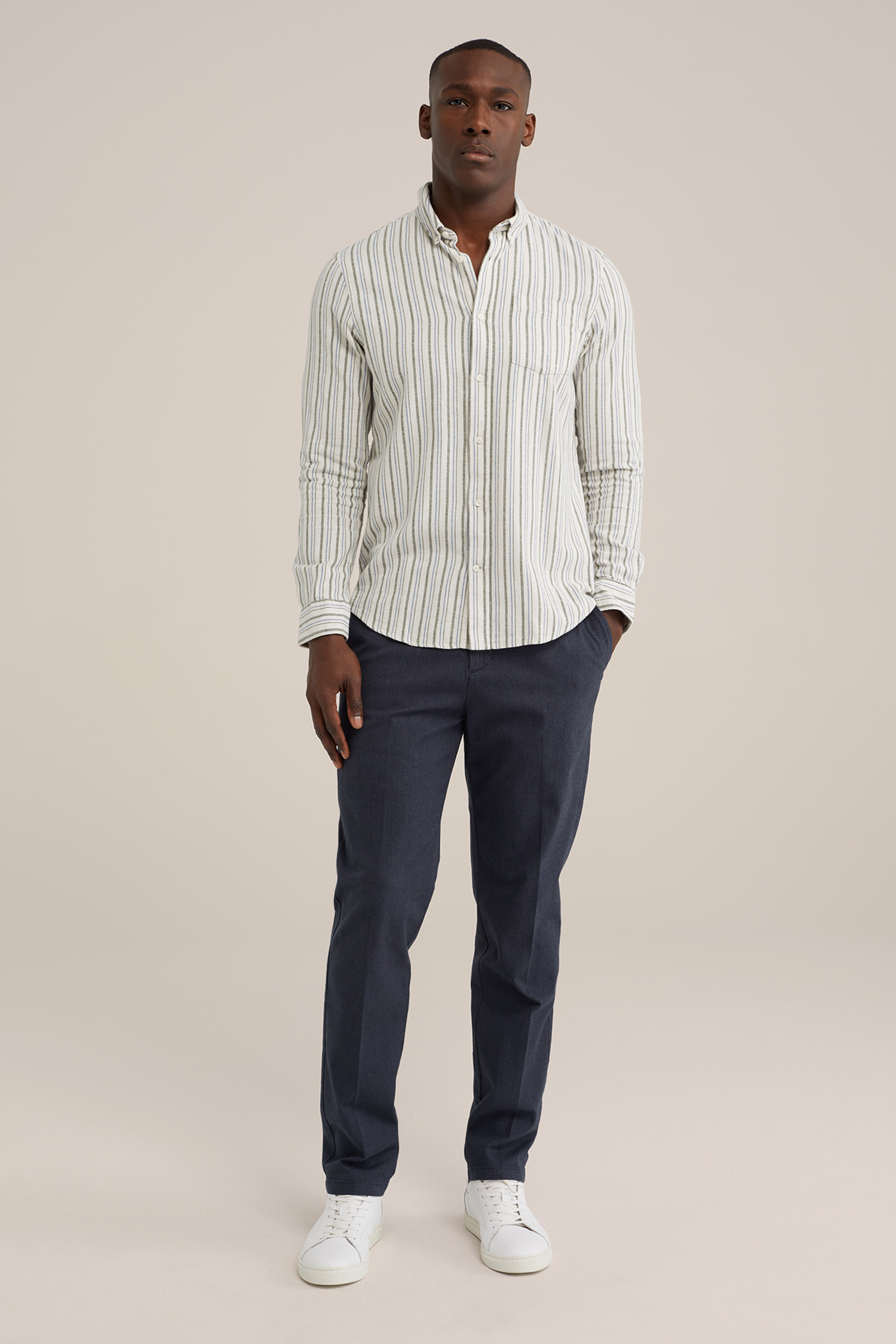 tapered fit chino met dessin WE Fashion Donkerblauw