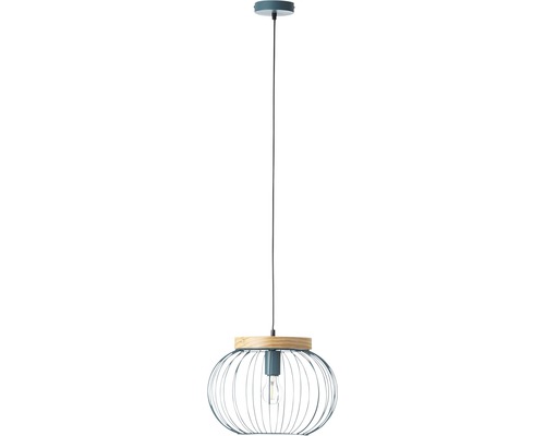 Hanglamp, 1-lichts, HxØ 130x35,5 cm, turquoise/licht hout