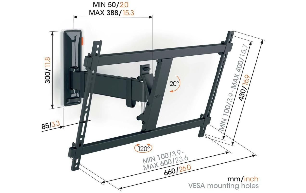 Wandhalterung COMFORT TVM 3625B Schwarz<br>Schwenkbare TV-Wandhalterung für 40