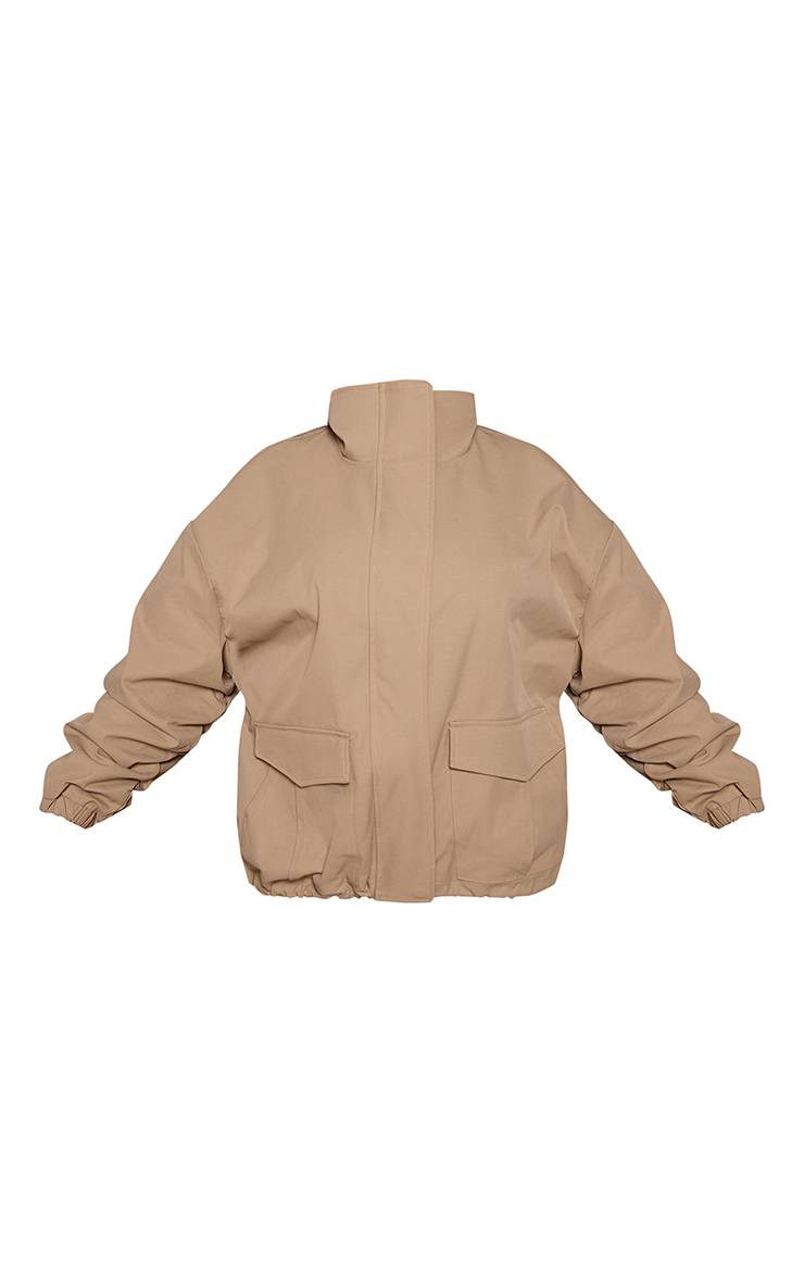 Rose Pâle Bomber Grande Taille Col Montant Pierre Avec Détail Manches Froncées