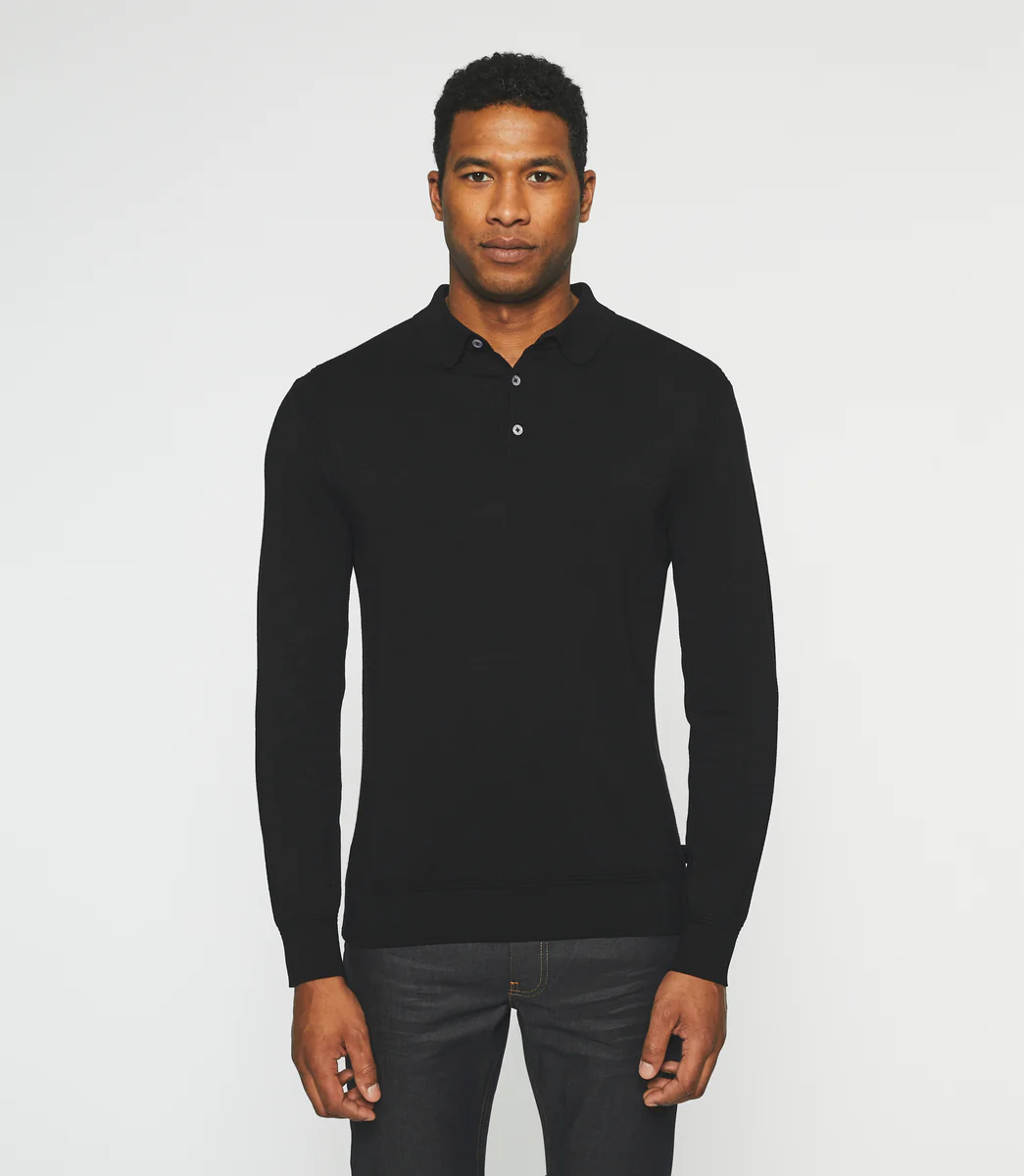 Polo en maille manches longues noir NEIL