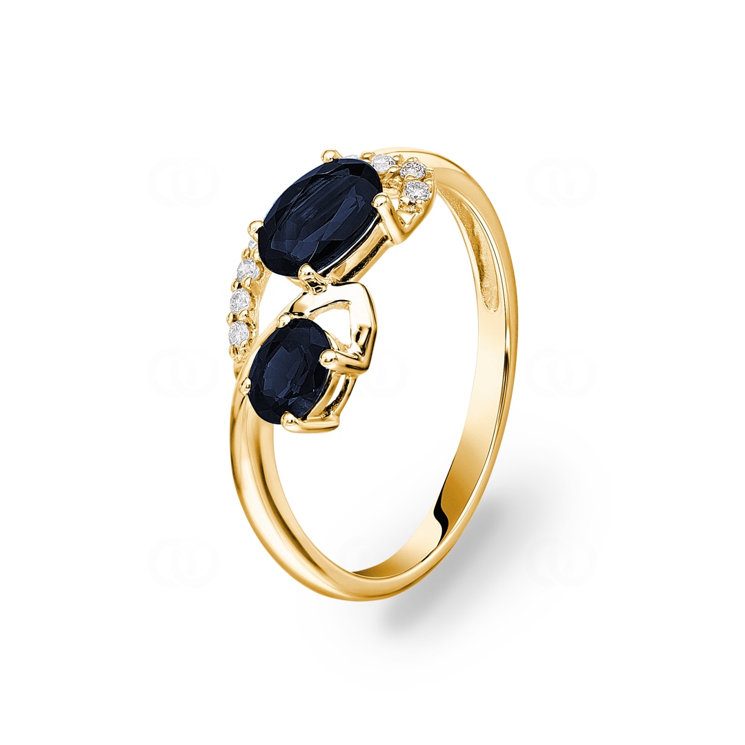 Saphirring 750/18 K Gelbgold mit Diamanten 0.08 ct H/si