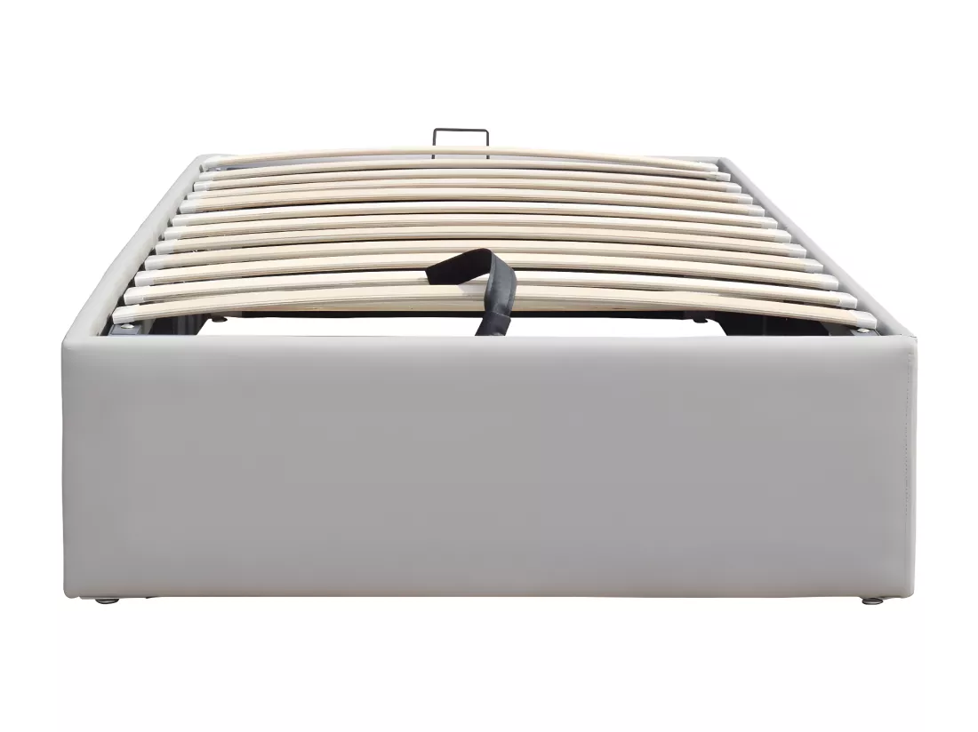 Lit Coffre Gris Loris 90x190 aux Pieds - Montage Facile et Entretien Simple Simili PVC