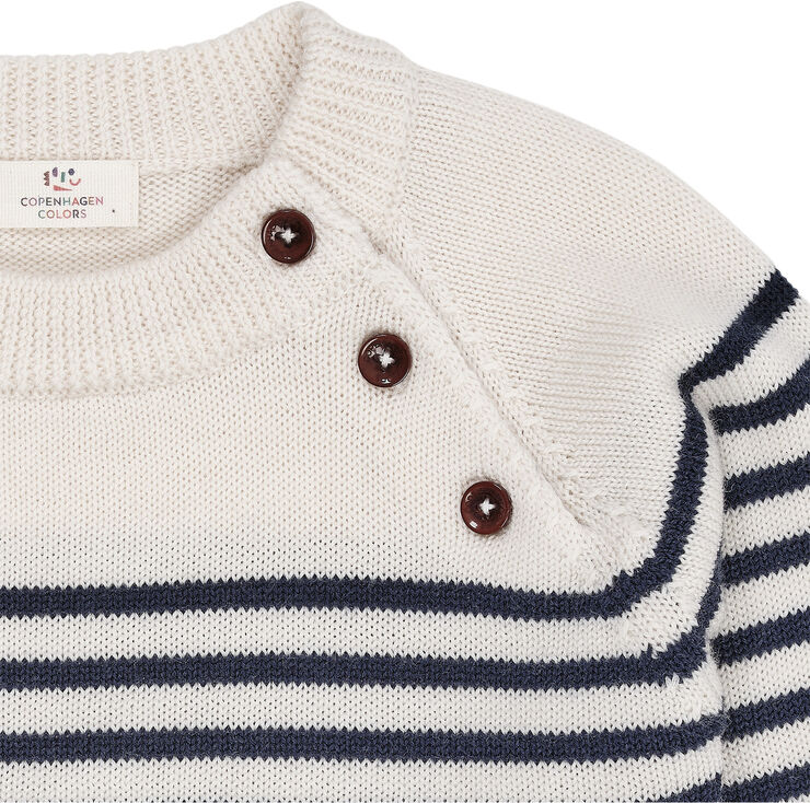 Copenhagen Colors MERINO CLASSIC STRIPED PULLOVER Cream/navy strip