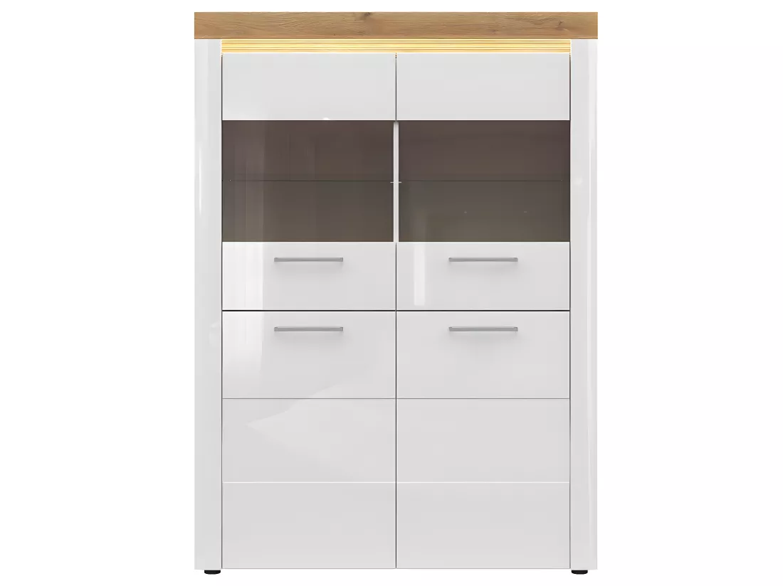 Vaisselier 4 portes avec LED Nara Blanc et Bois