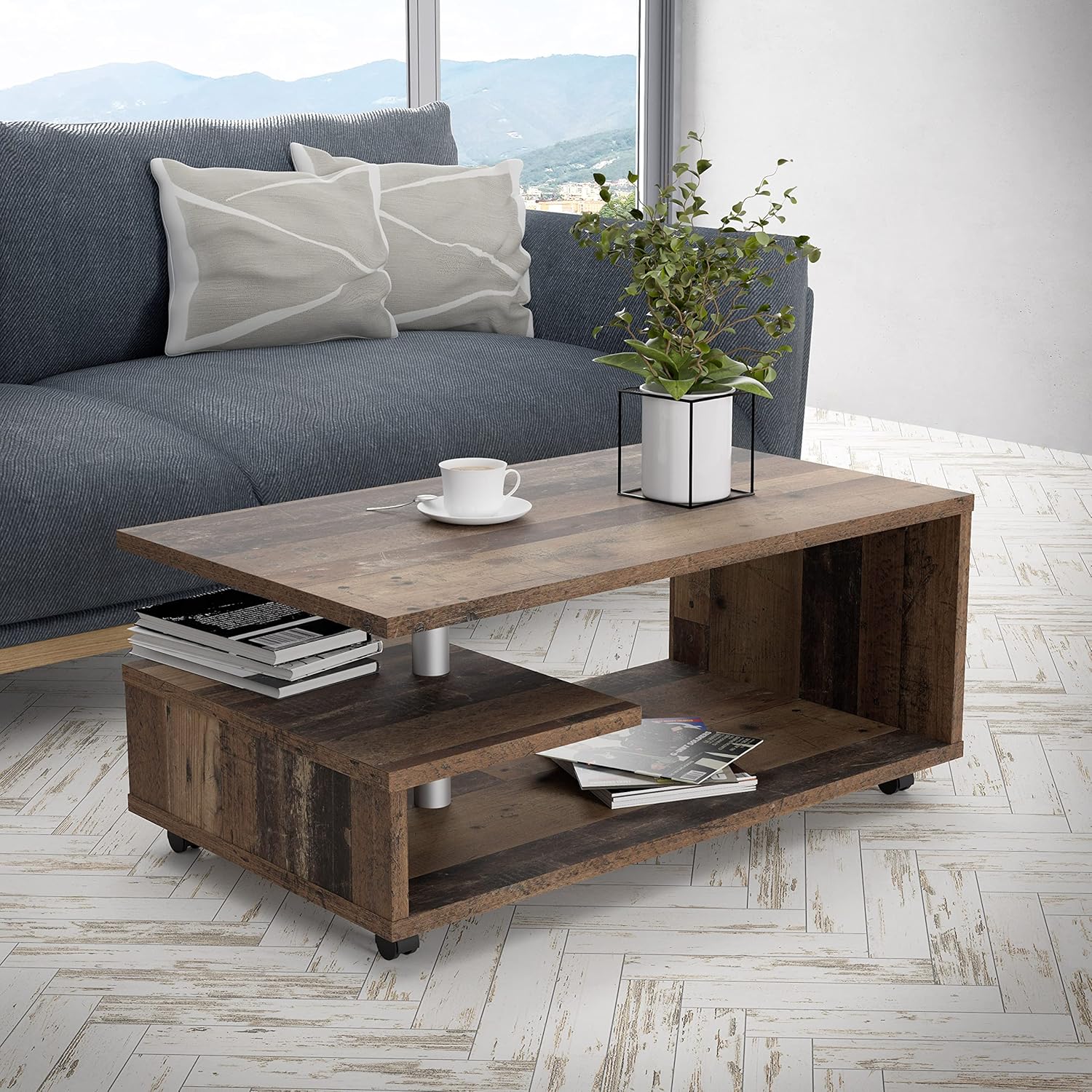FORTE Bailey Couchtisch, Holzwerkstoff, Old – Wood Vintage, 105 x 60 x 45.60 cm