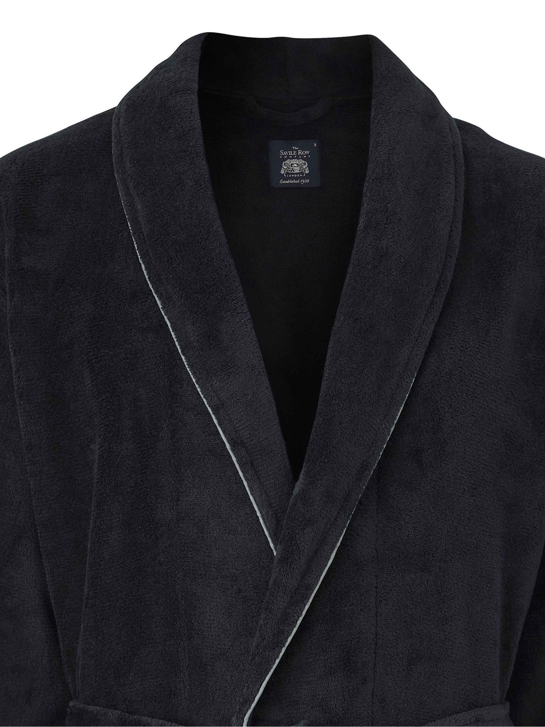 Savile Row Company - Zwarte fleece badjas met grijze bies