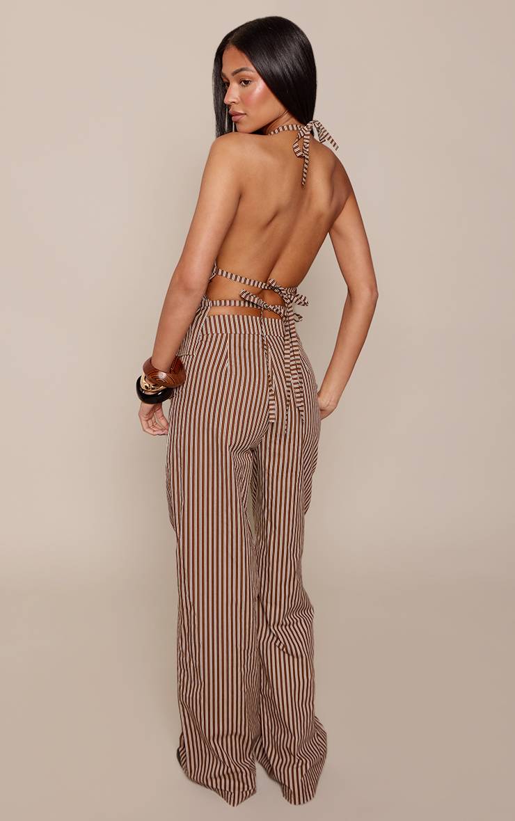 Pantalon Large Taille Mi-haute À Rayures Tissées Pour Grandes Tailles