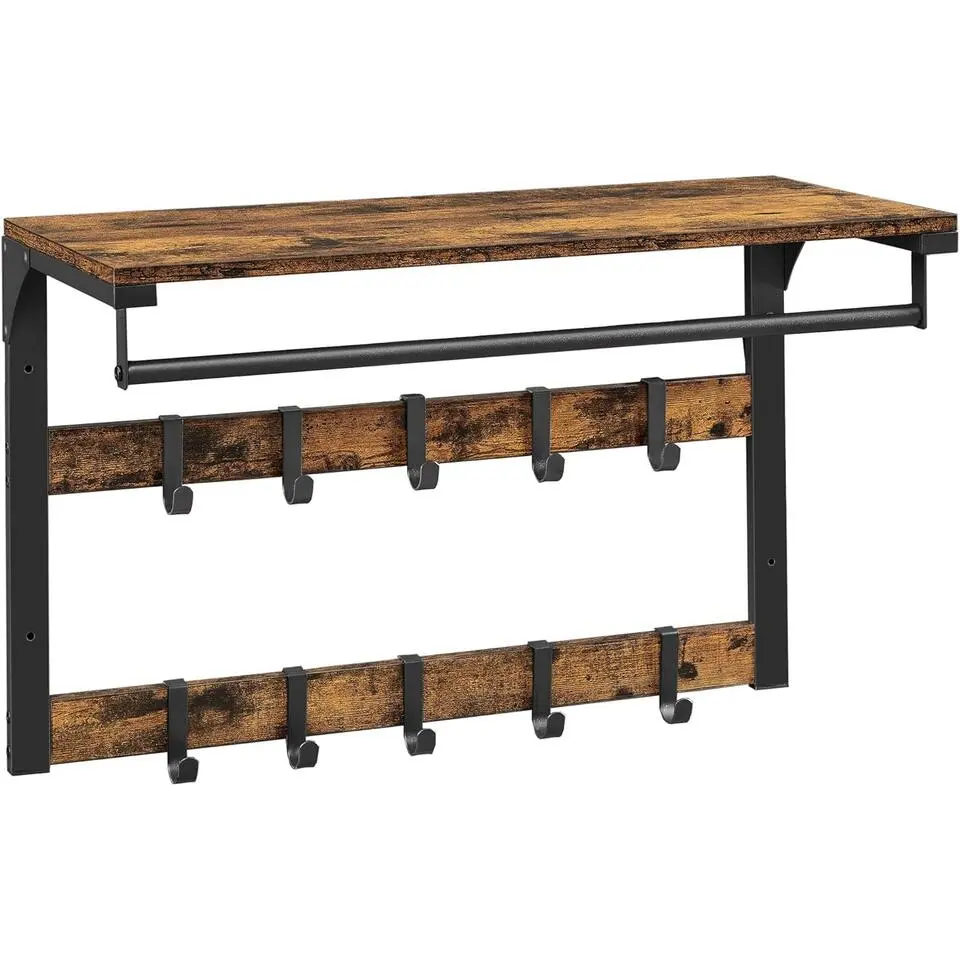 Parya Home Wandkapstok met Plank – wandplank met 10 haken