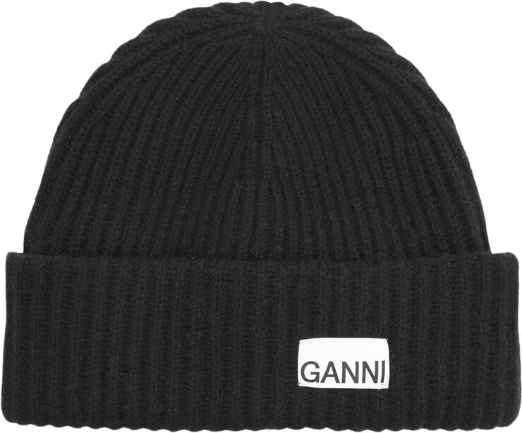 Ganni Structured Rib Beanie Black