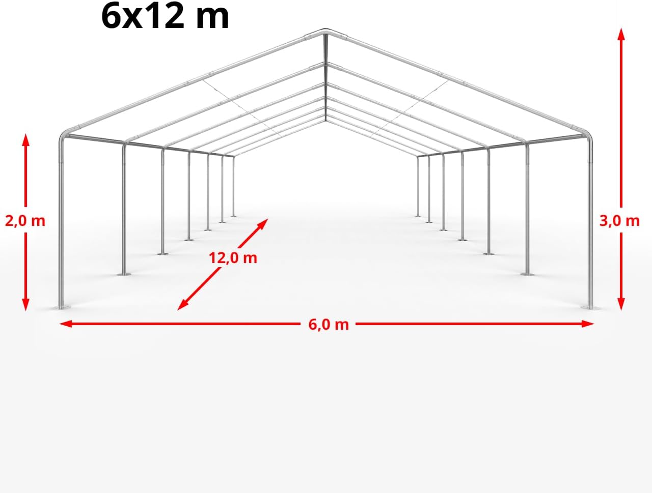 TOOLPORT Partyzelt 6x12 m Pavillon Starke PVC 600 N Plane wasserdicht und schneller Aufbau