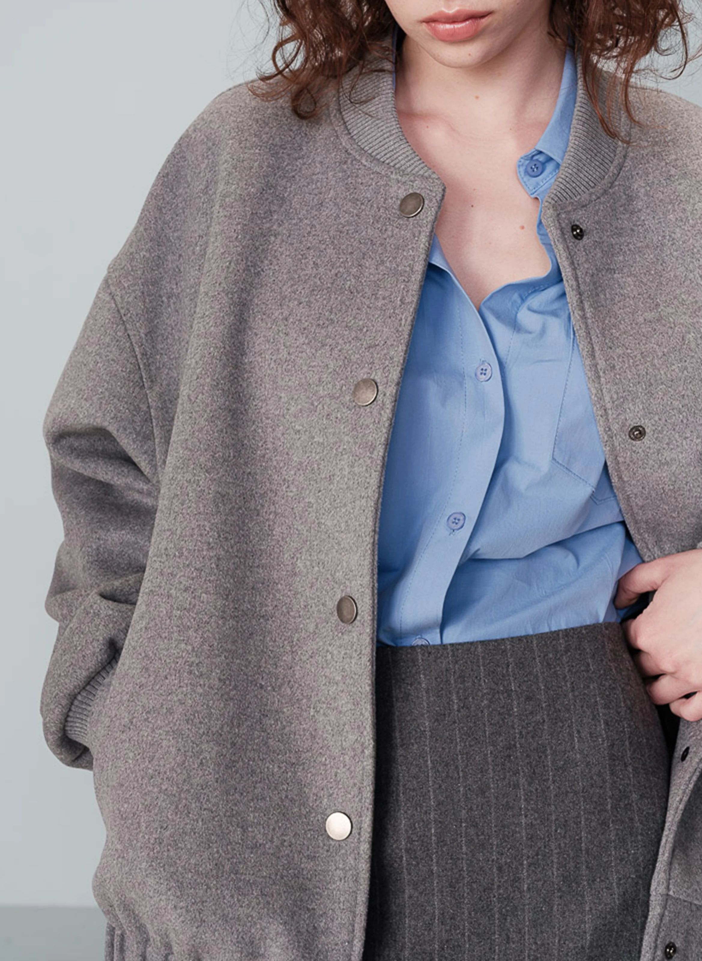 NUMA - Veste col rond en laine mélangée | Gris