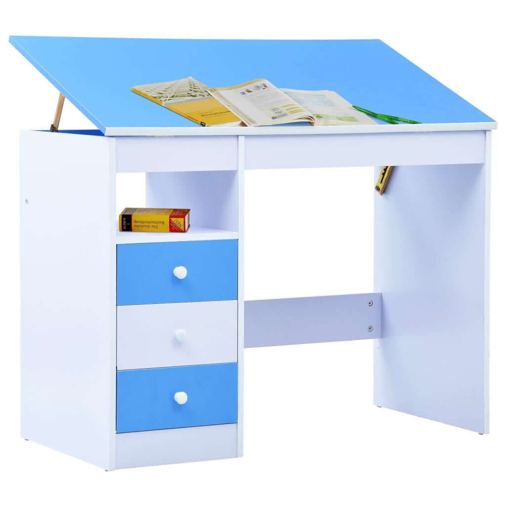 vidaXL Kinderbureau met kantelbaar blad blauw en wit
