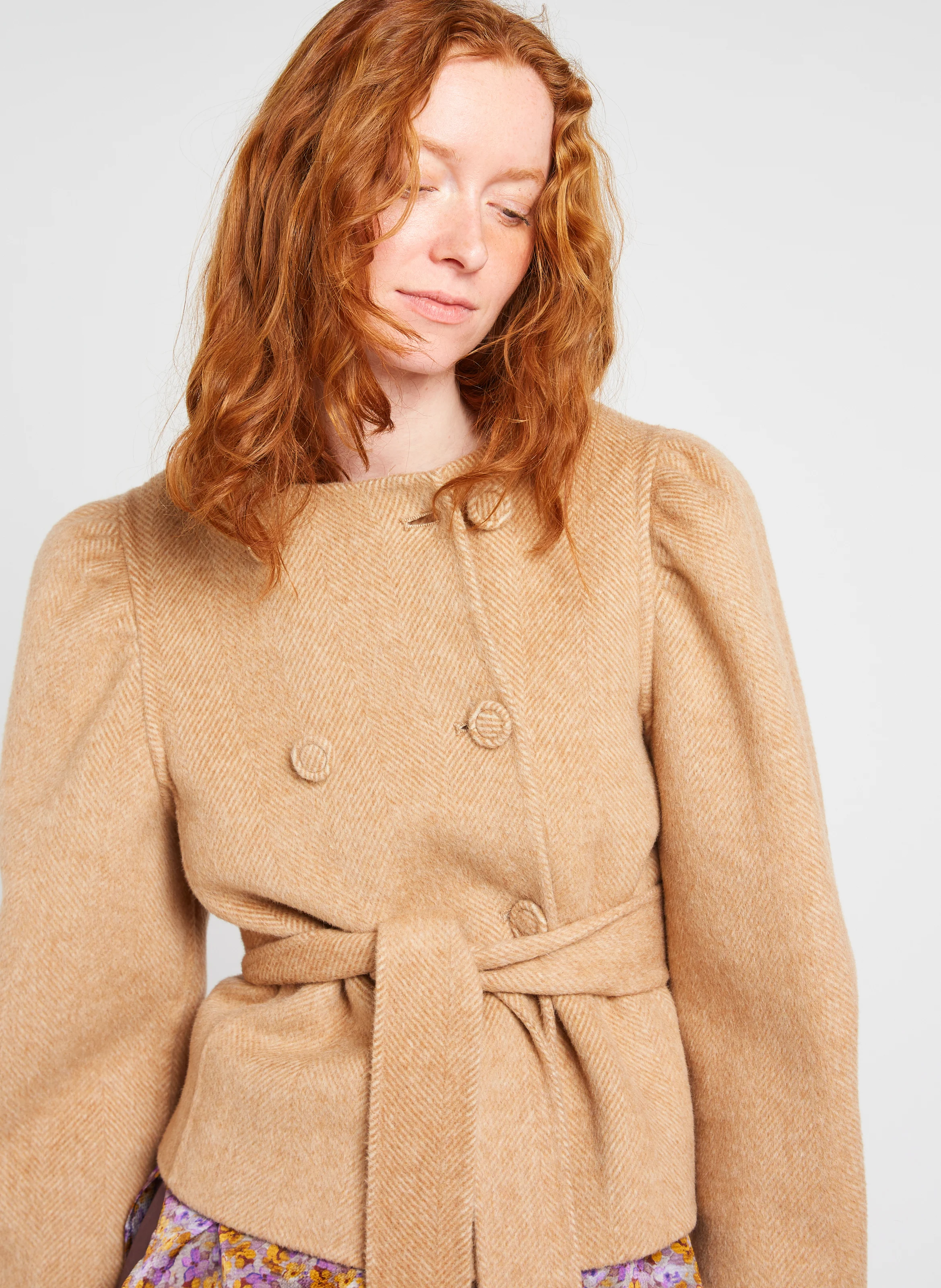 LIBELLULA - Manteau court droit en laine mélangée | Beige