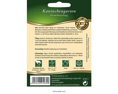 Rabbit Garden Groene Planten en Kruidenzaden 10 g ca. 1 m² Speciale groene voermix voor tamme konijnen
