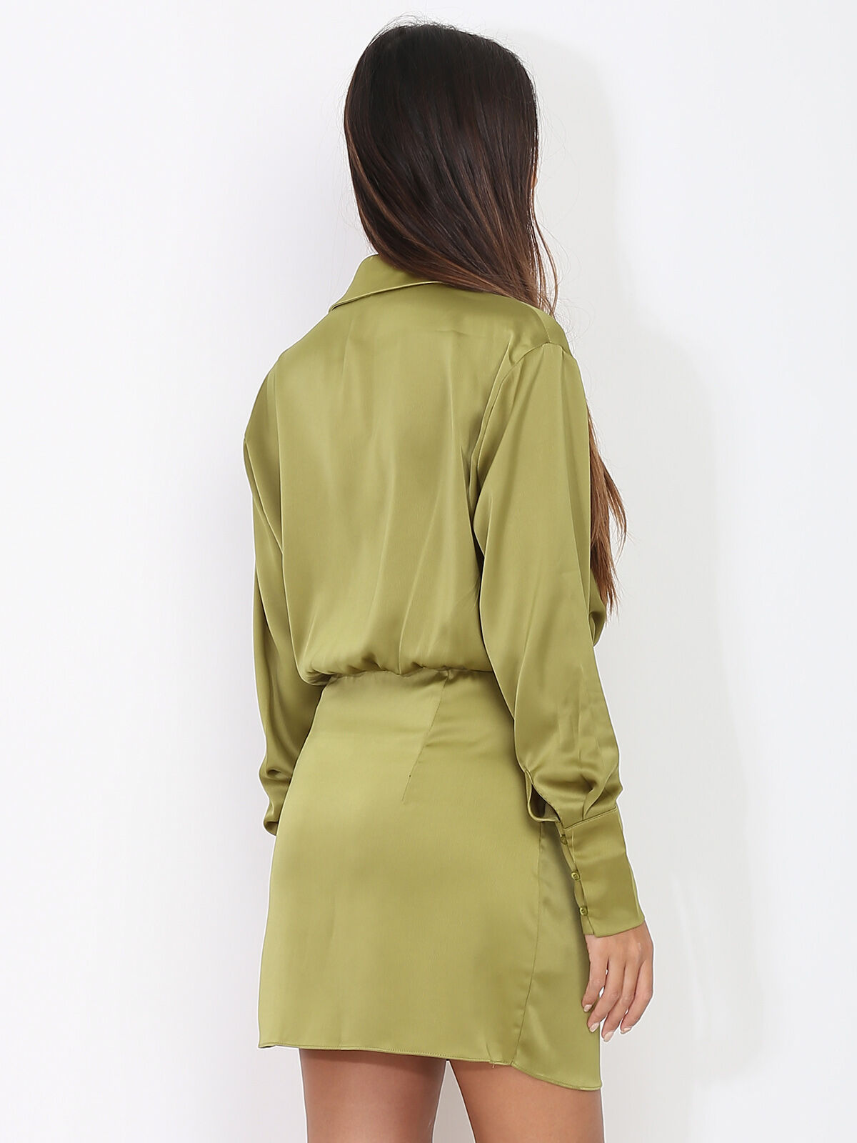 Robe portefeuille satinée- Vert olive