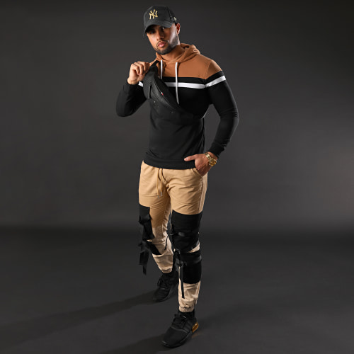 Sweat Capuche Slim Fit Tricolore 1273 Camel Blanc Noir