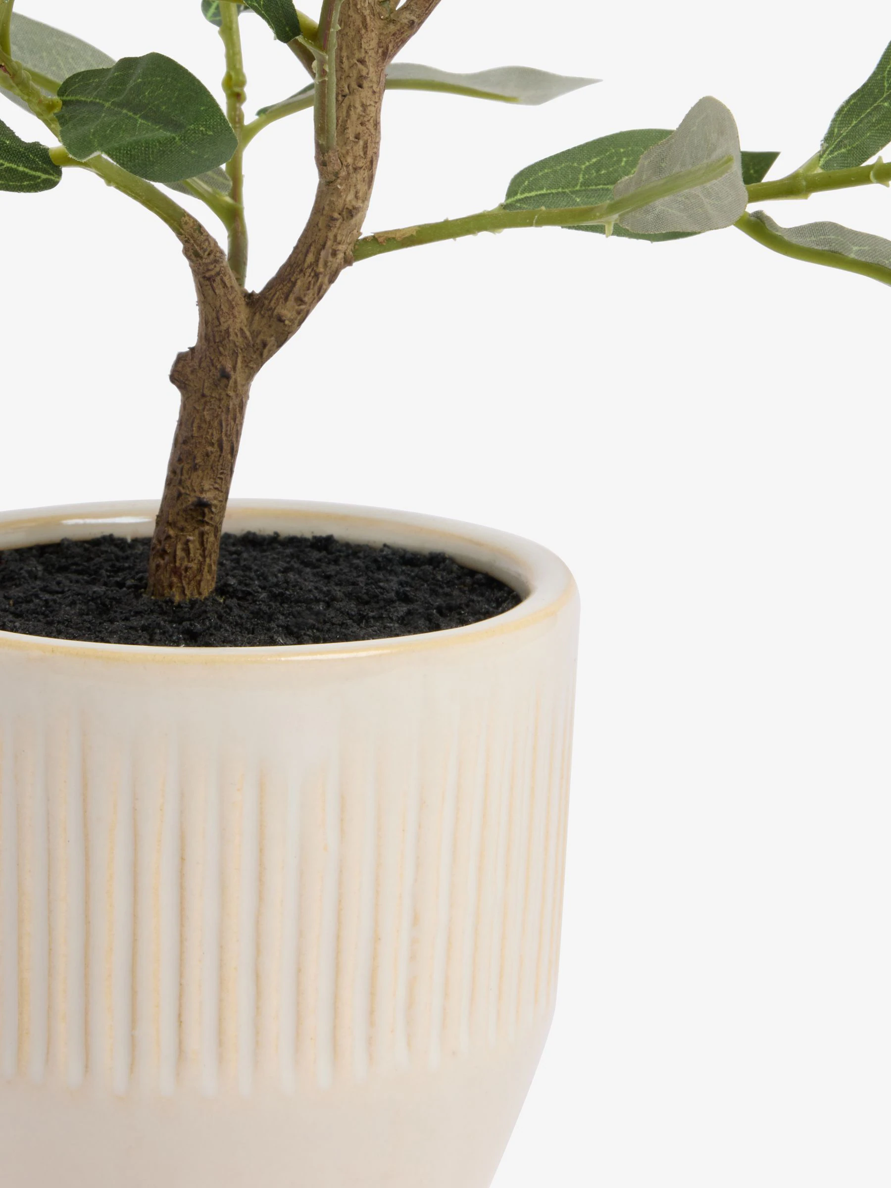 Kunstmatige mini-olijfboom in geribbelde keramische pot