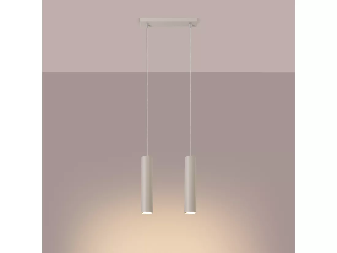 Lampe à suspension Lagos grenier en acier - 2 sources lumineuses - L.30 x H.105 cm - beige