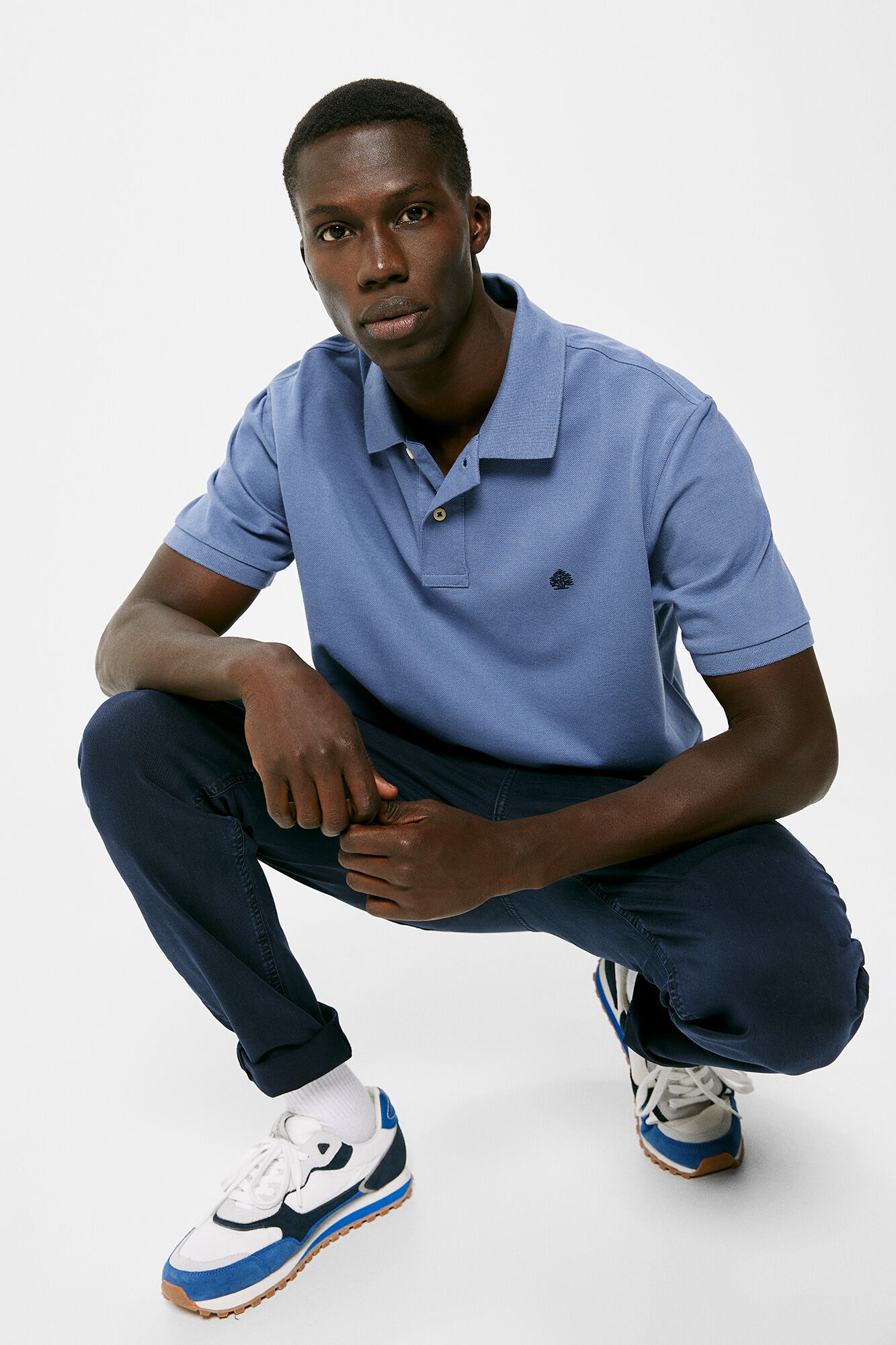 Camisa polo básica em piqué - azul médio