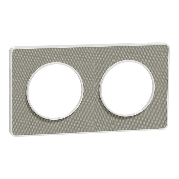 Plaque de finition 2 postes Odace Touch Kvadrat Schneider Electric tissu perle et liseré blanc