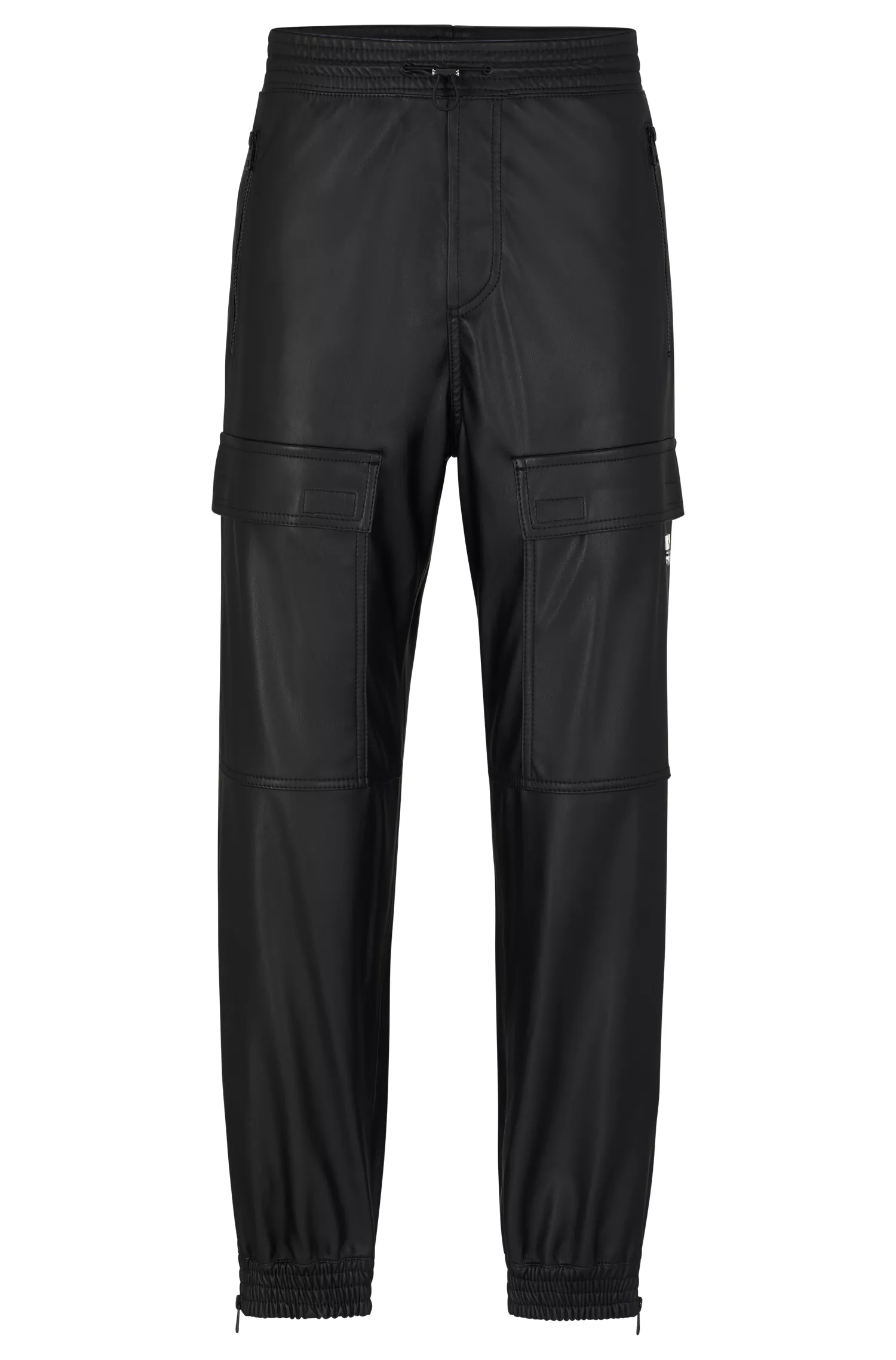 Calça cargo HUGO vermelha com punhos, corte regular, em couro sintético.
