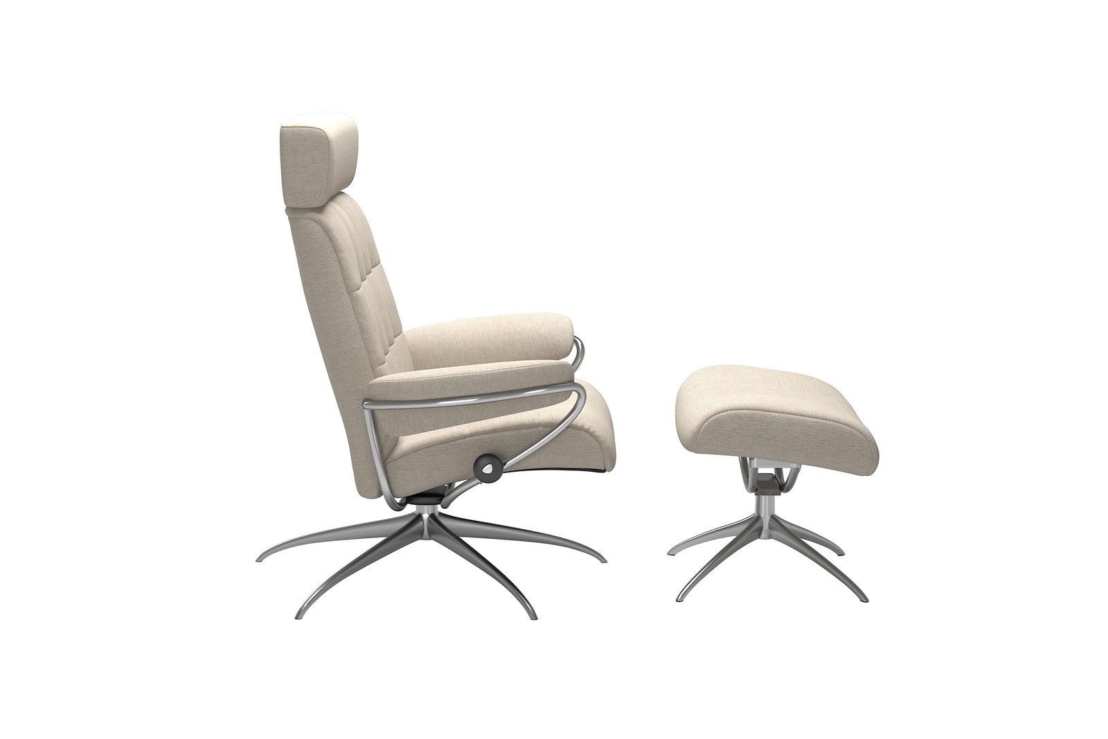 London lenestol m/krakk Tekstil Jasmine Beige – Star understell – Alu