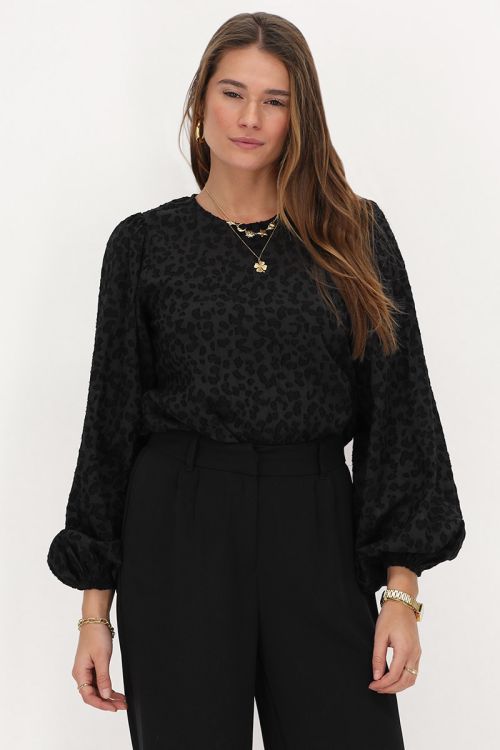 Zwarte chiffon top met pofmouwen