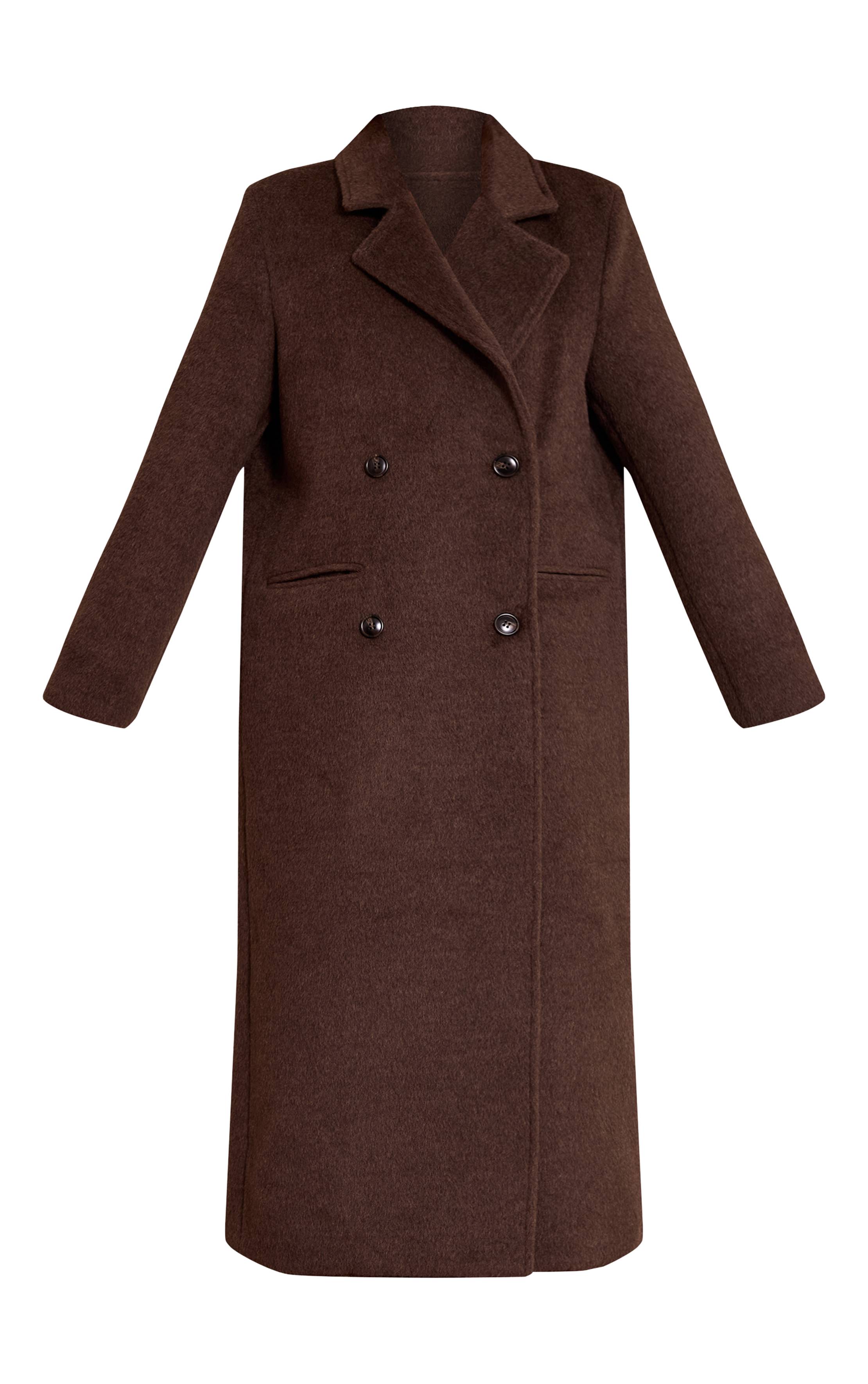 Chocolat Manteau Long Structuré En Laine À Double Boutonnage
