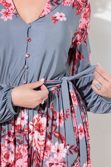 Kleid, A-Linie, Blumen-Druck, Langarm