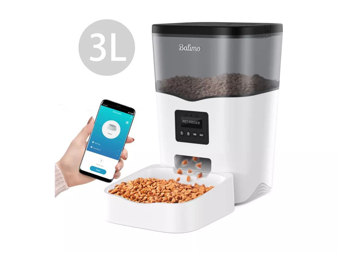 3L WIFI Distributeur Croquettes Chats/Chiens Télécommande de téléphone portable LCD,Adaptateur secteur/batterie,10 Repas par Jour- APP Contrôle,Noir