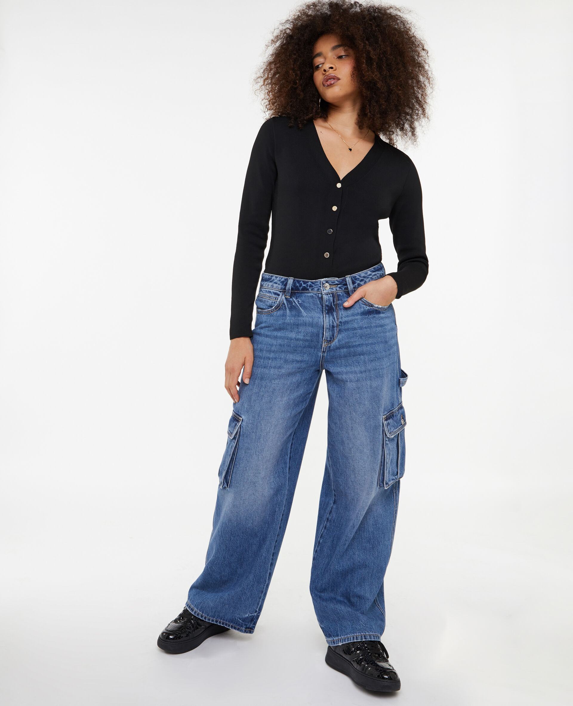 Gilet maille serrée avec boutons métalliques - Noir