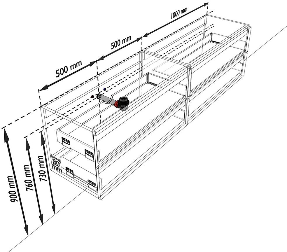 Mondiaz Vica XL badmeubel washed oak 4 lades 200cm met wastafel Cloud links zonder kraangat