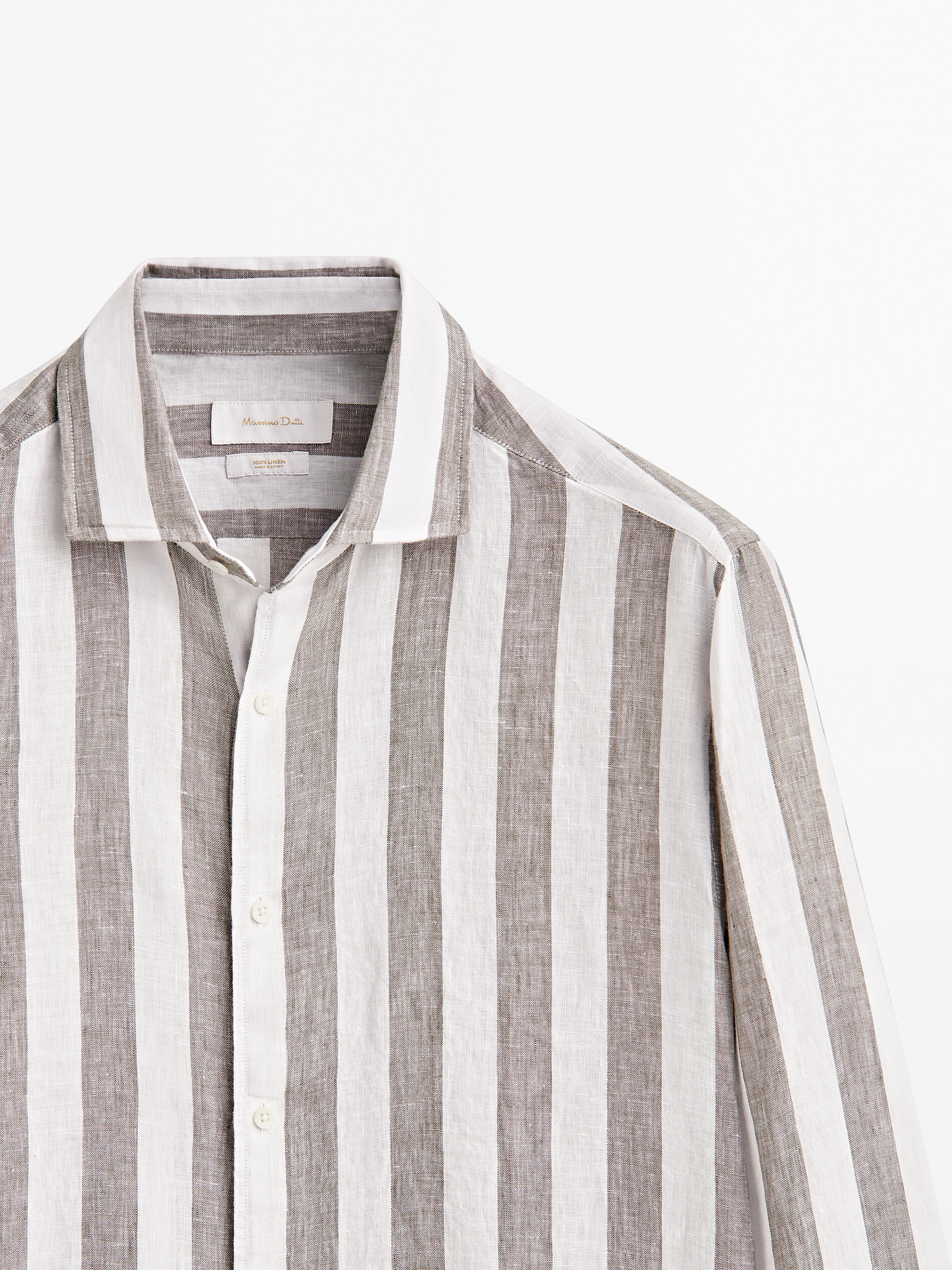 Camisa listrada larga 100% linho, corte regular - VERDE
