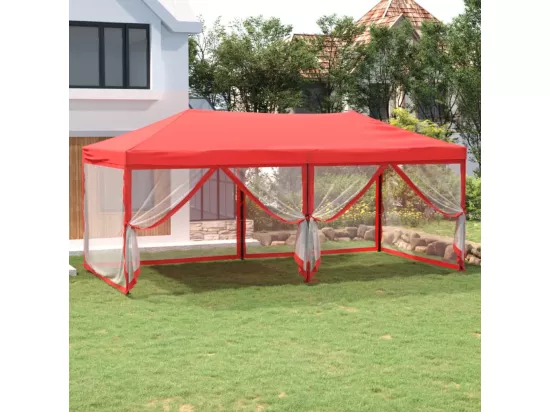 Tente de réception pliable avec parois Rouge 3x6 m