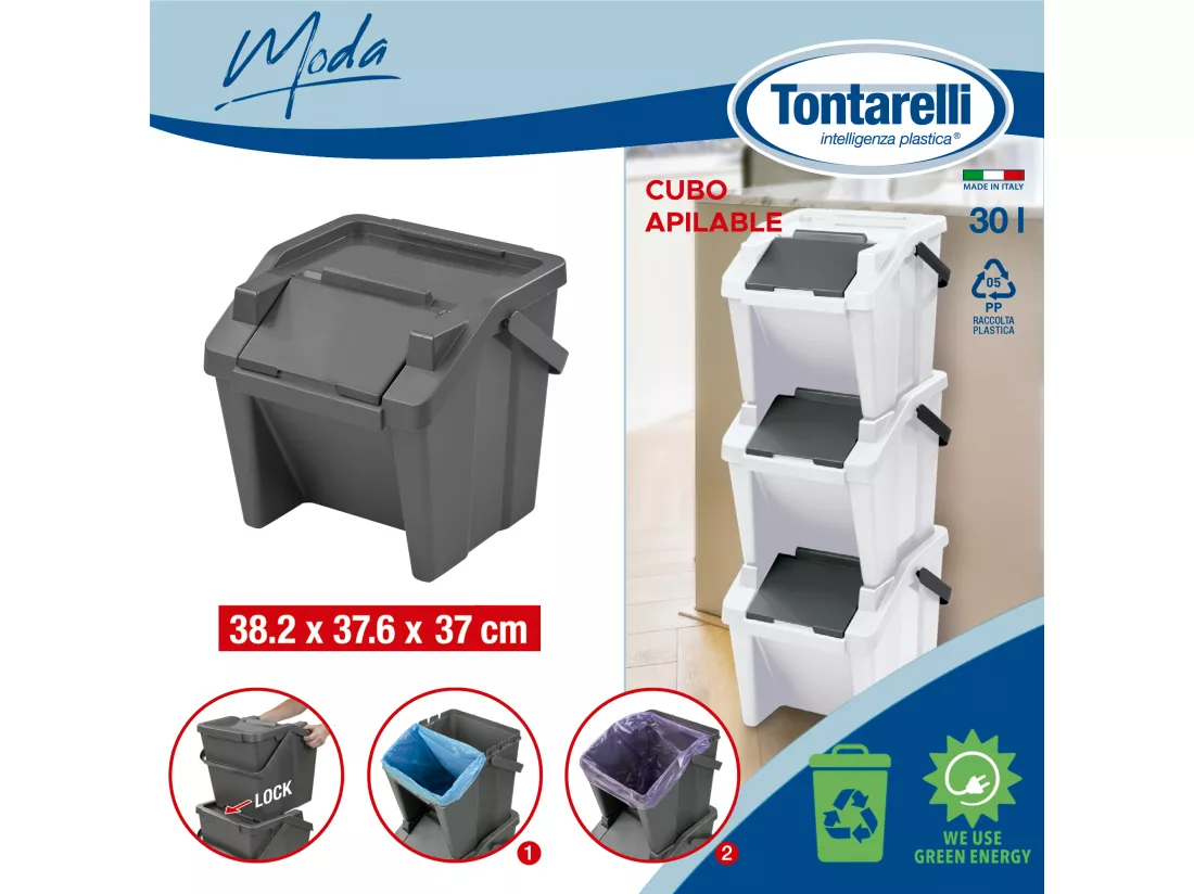 Set de 2 poubelles empilables 30L graphite