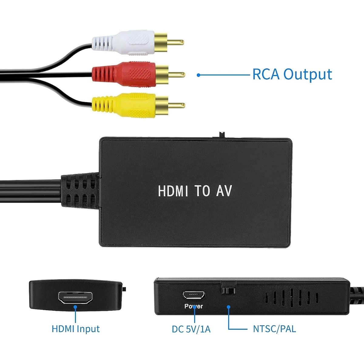NÖRDIC HDMI til 3xrca CVBS kompositt videoadapter med lyd, oppløsning på opptil 1080p 1M