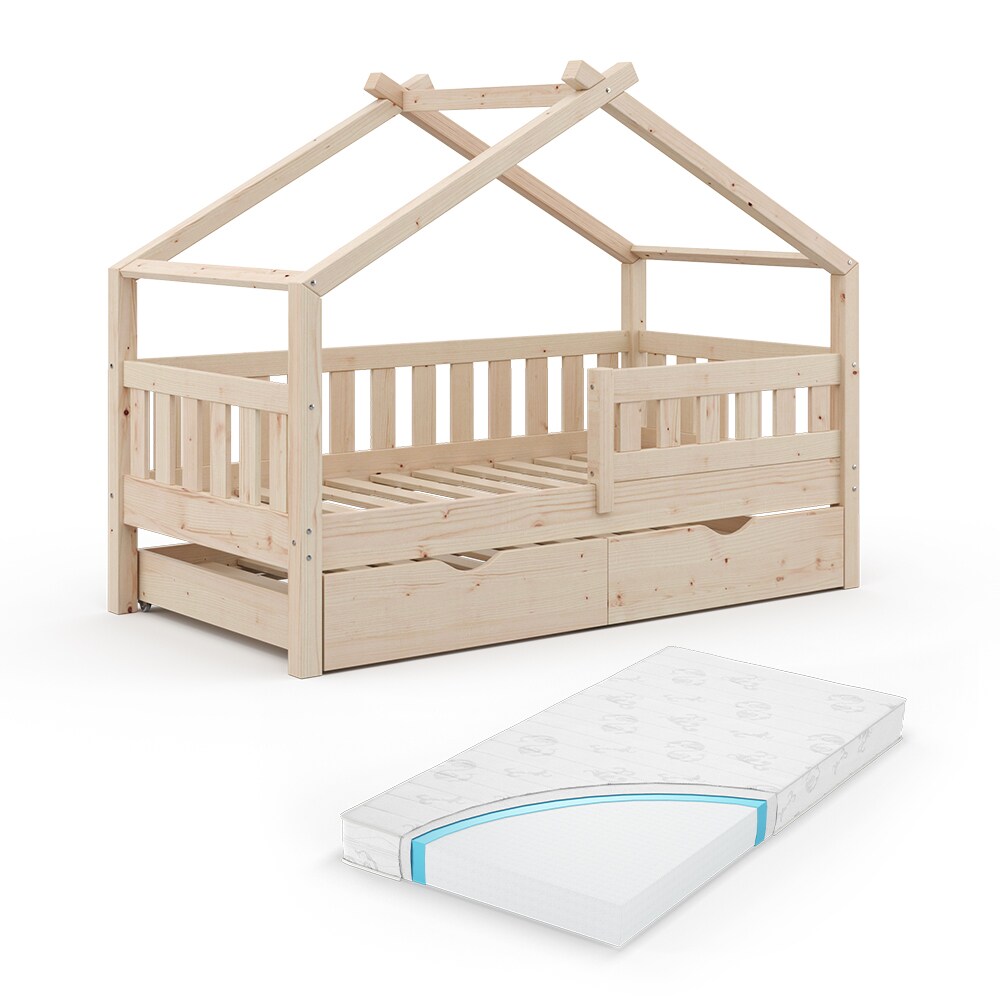 VitaliSpa Design Kinderbett 160x80 Babybett Hausbett Gästebett Matratze natur