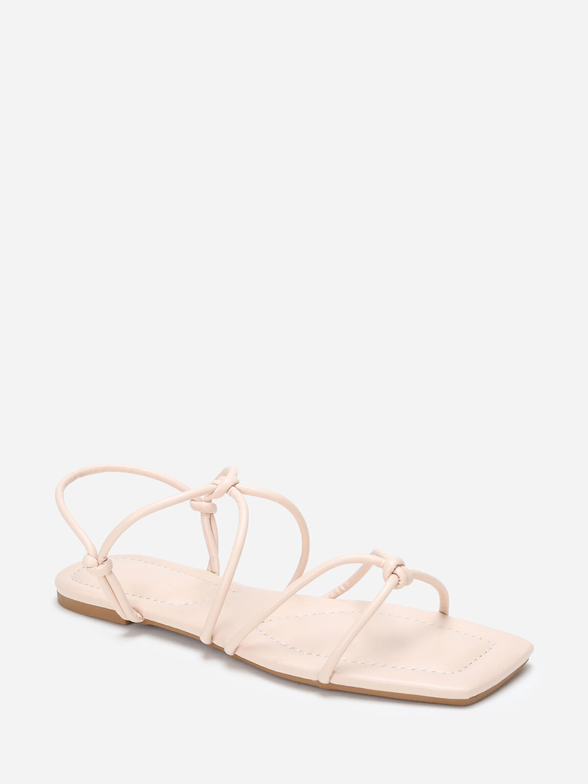 Sandales carrées à fines brides nouées- Beige