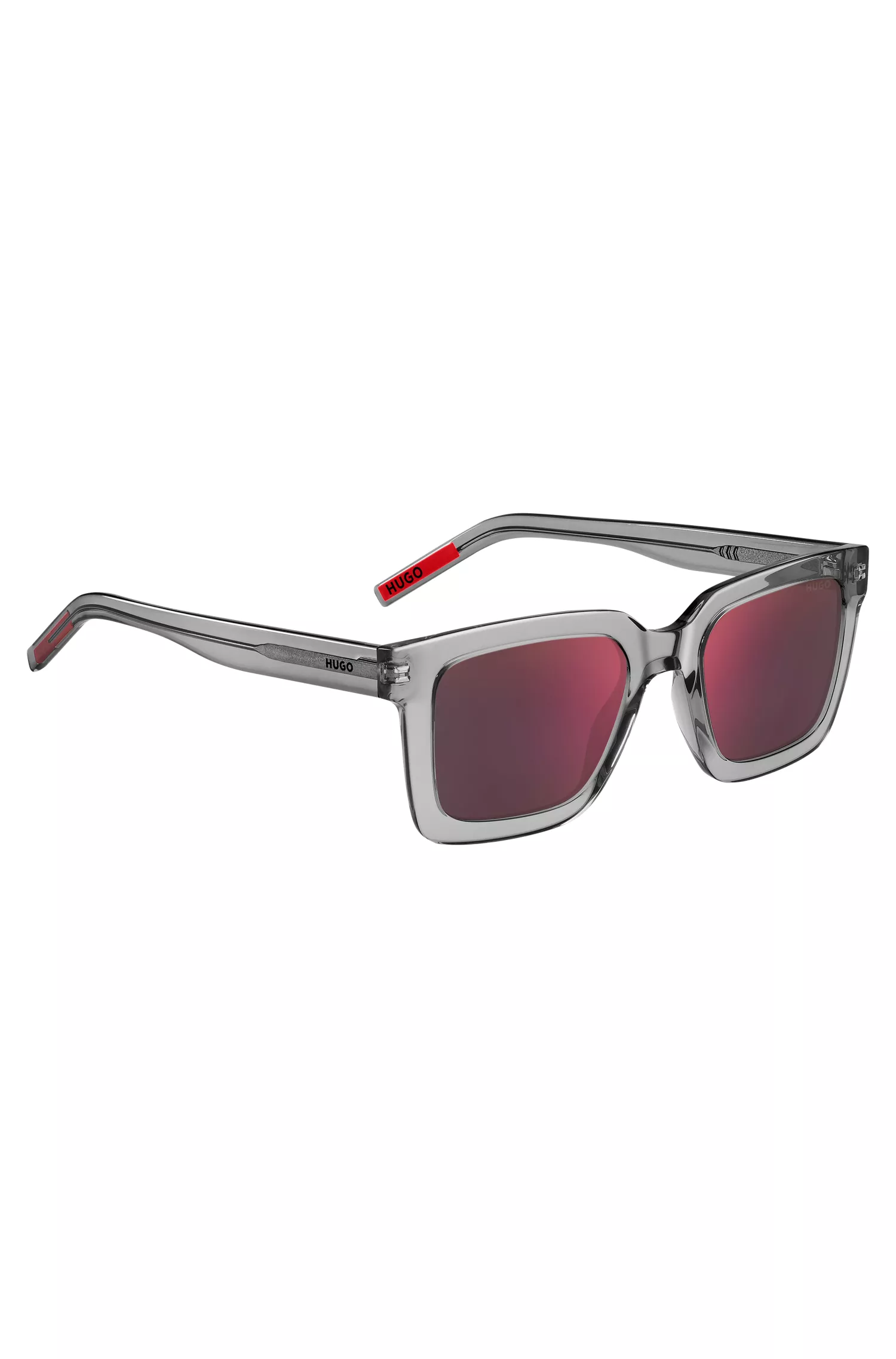 Óculos de sol HUGO em acetato transparente vermelho com lentes vermelhas.