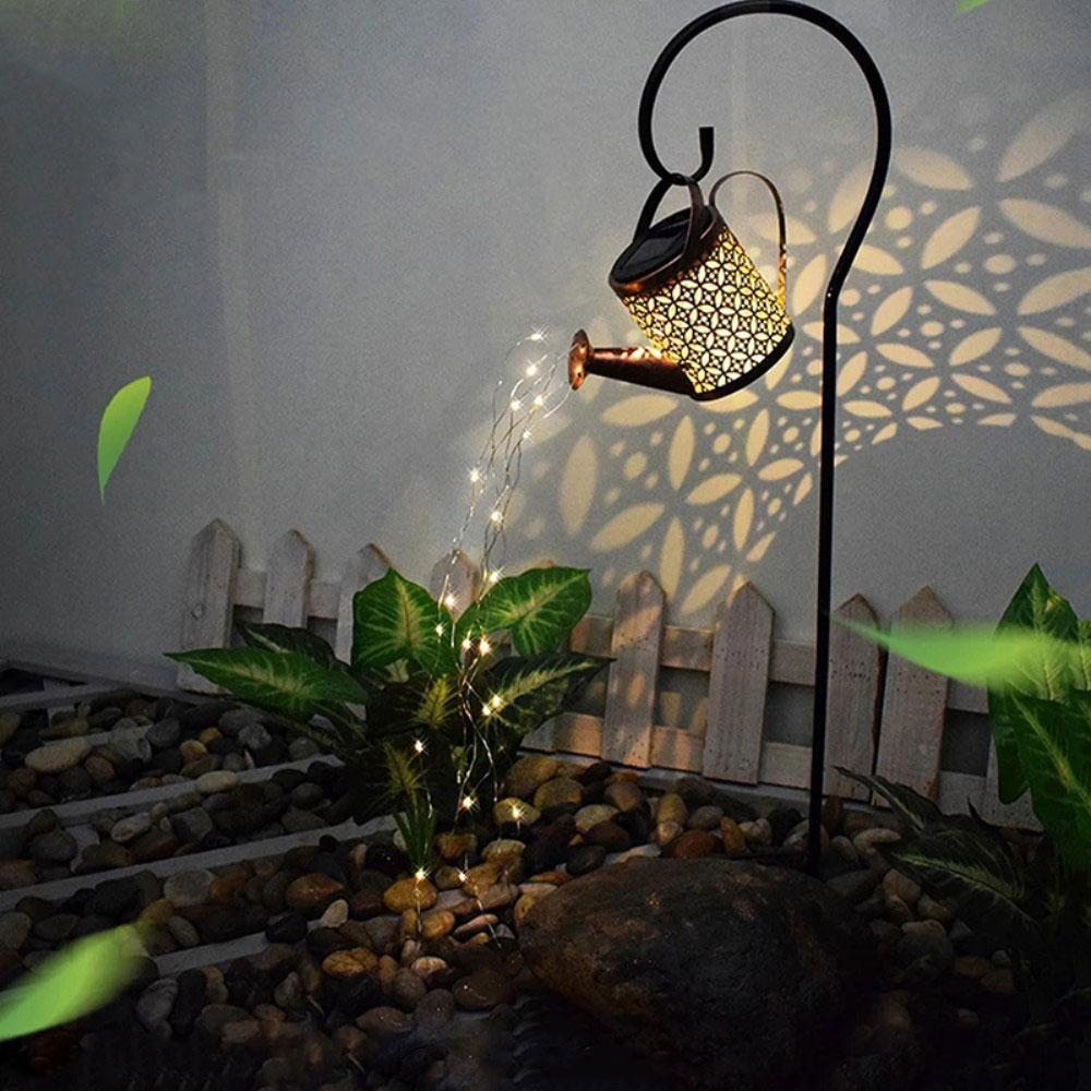 (18x19cm) 36 LED's Deko Solar Giesskanne mit Lichterkette Outdoor Beleuchtung IP65 - Warmweiss