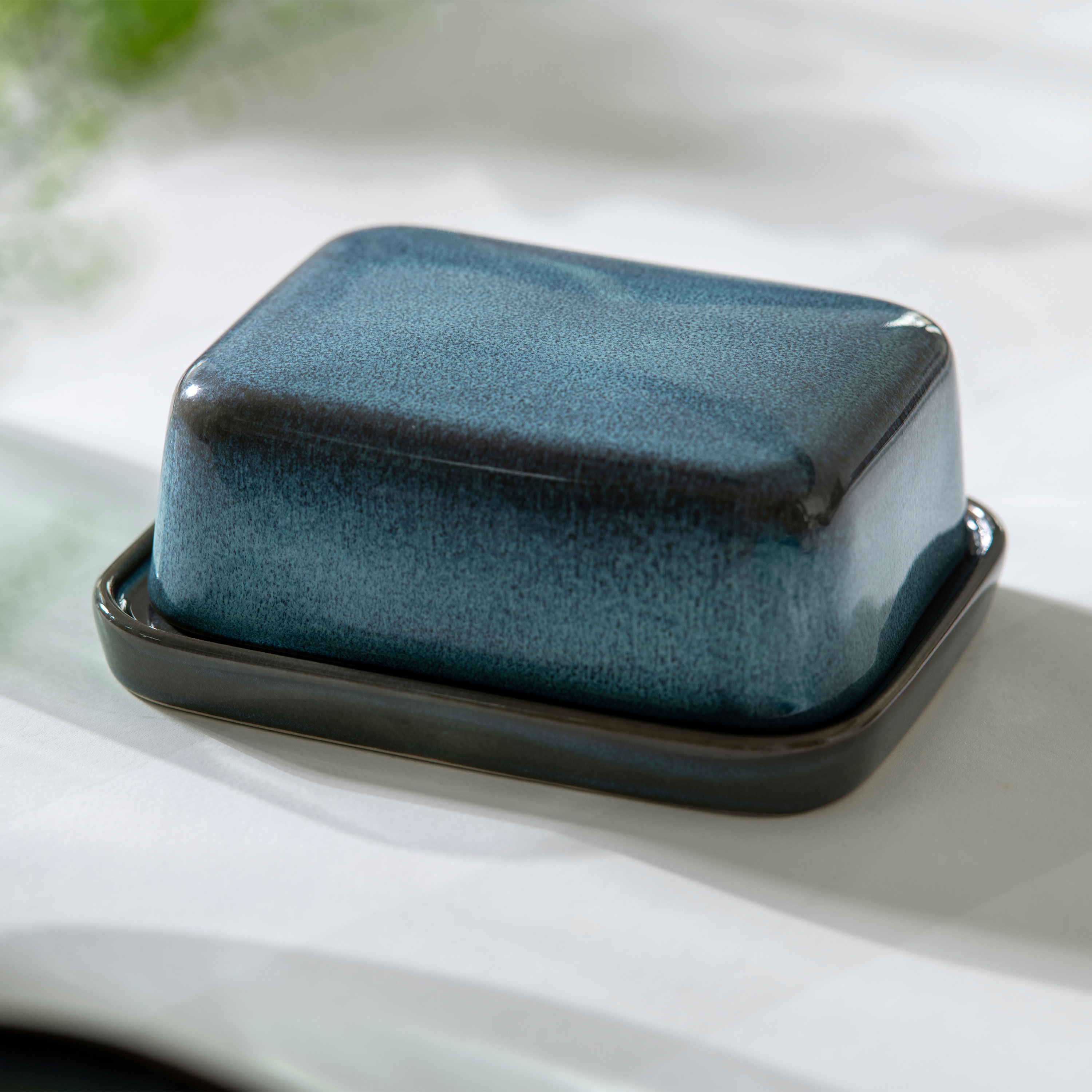 Lave Covered butter dish Blue, earthenware